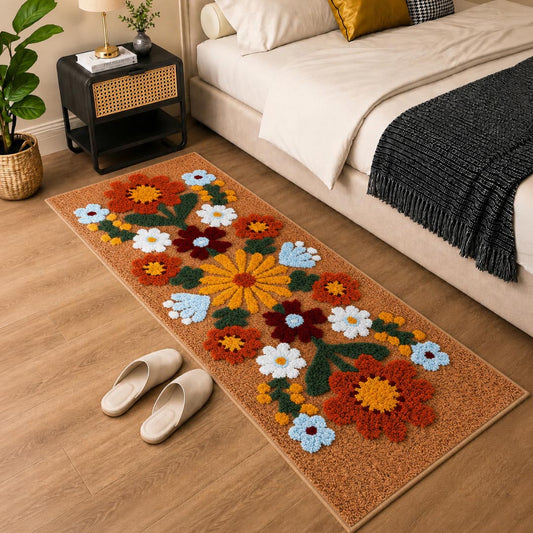 Tan Daisy Beige Runner Mat