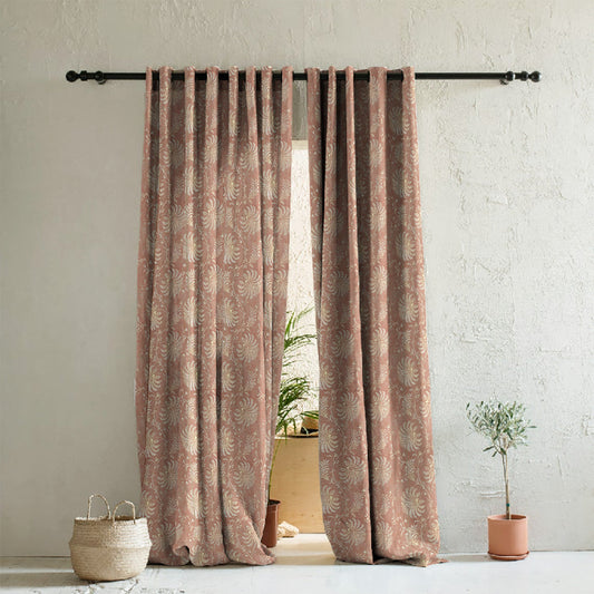 Vines of Heritage Indie Orange Heavy Satin Room Darkening Curtains Set Of 2 - (DS409A)