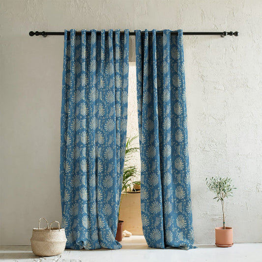 Vines of Heritage Indie Powder Blue Heavy Satin Room Darkening Curtains Set Of 2 - (DS409C)