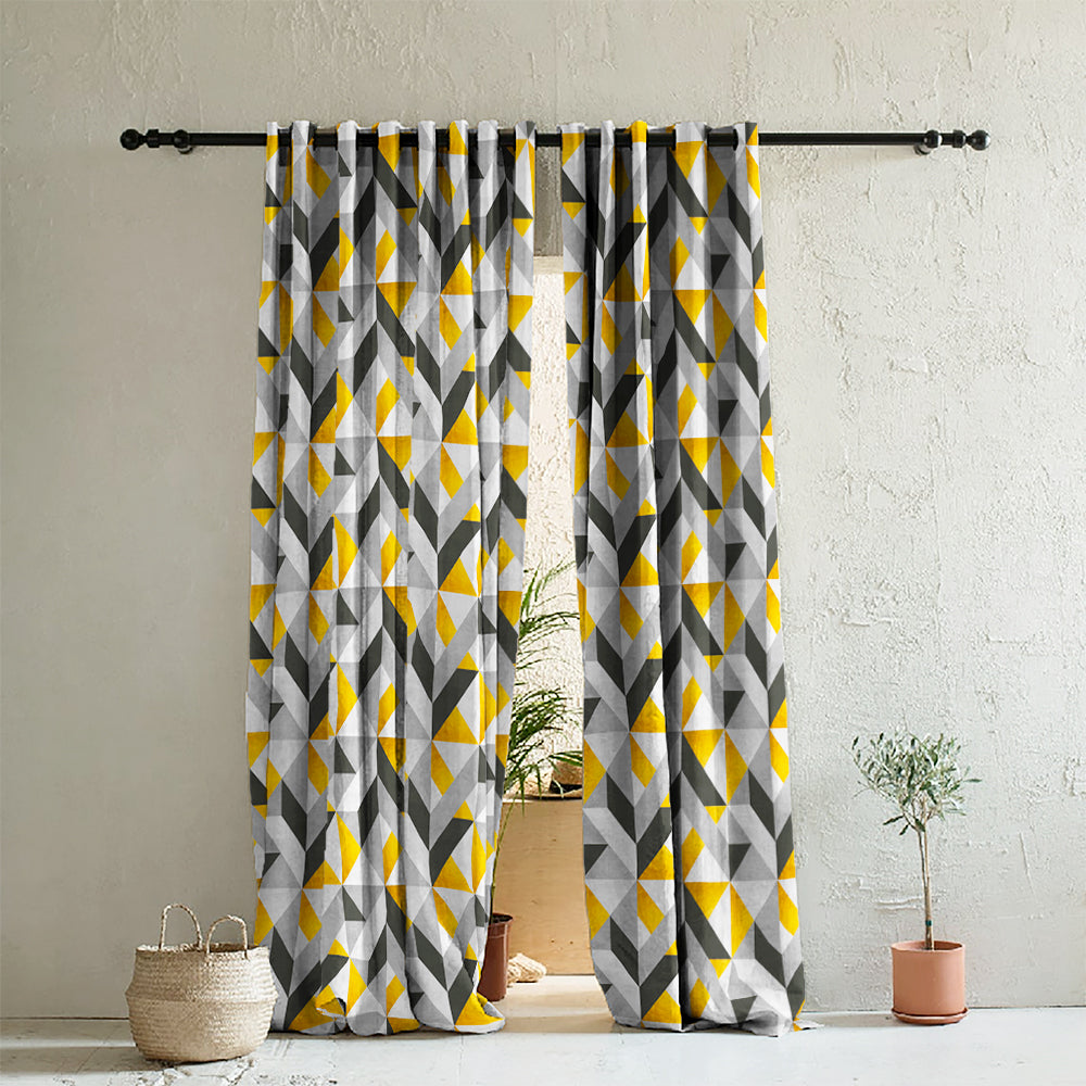 Elegant Geometric  Print Room Darkening Curtain - Set of 2 - DS416A