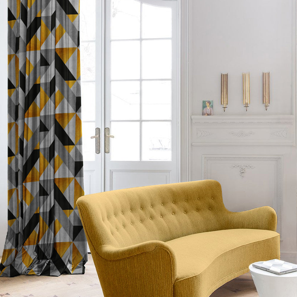 Elegant Geometric  Print Room Darkening Curtain - Set Of 1pc - DS416A