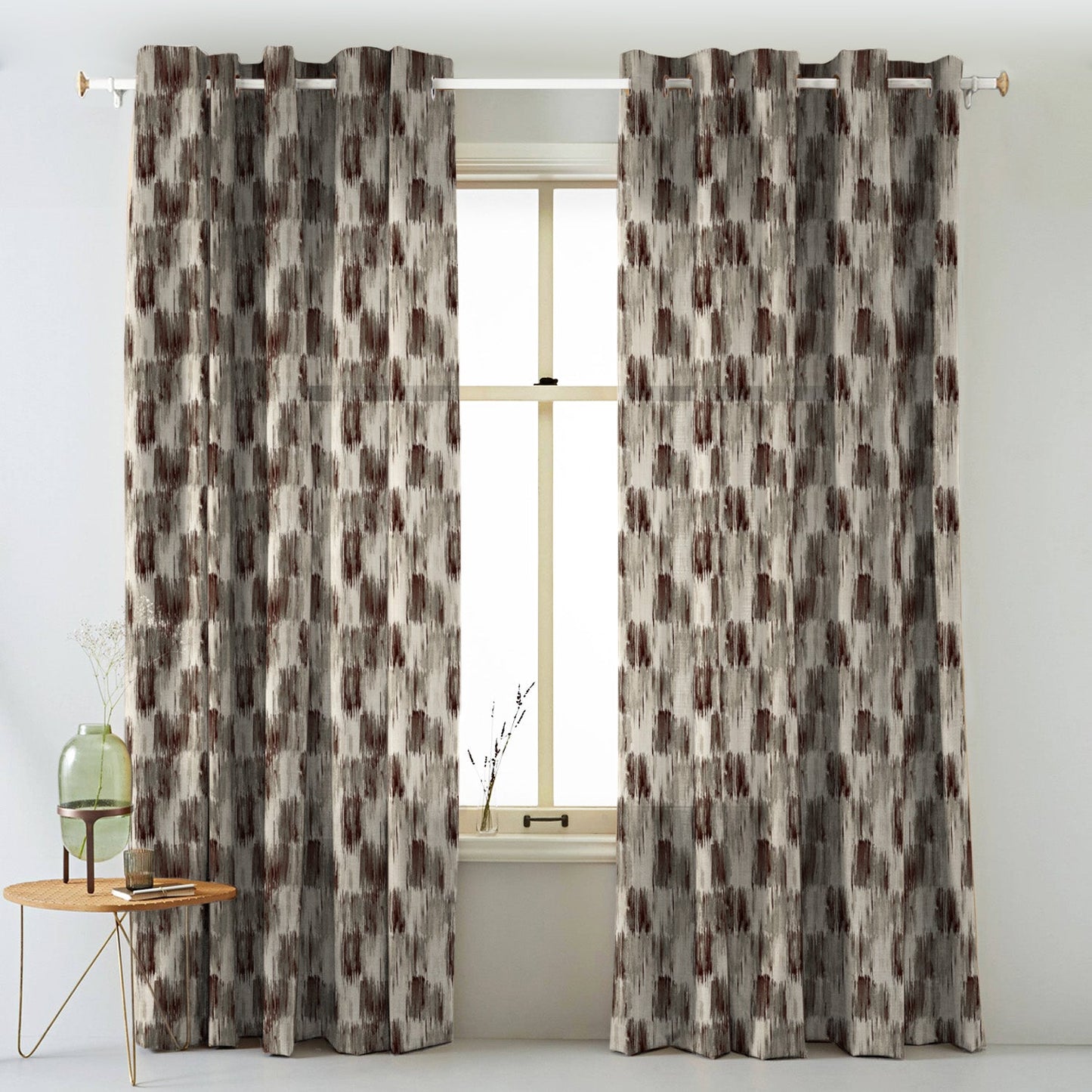 Elegent Geometric Print Matt Finish Room Darkening Curtain Set of 2 MTDS419B