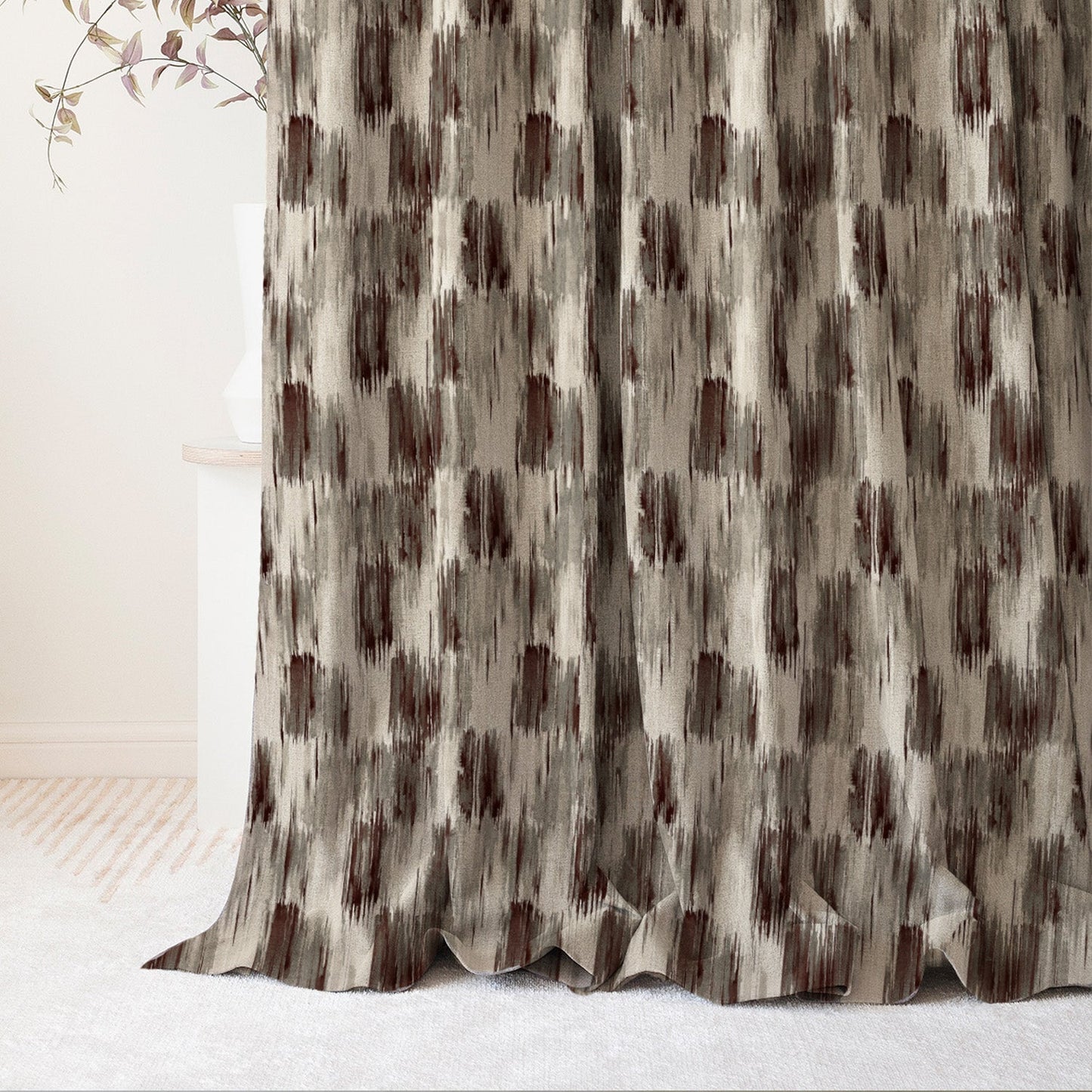 Elegent Geometric Print Matt Finish Room Darkening Curtain Set of 2 MTDS419B