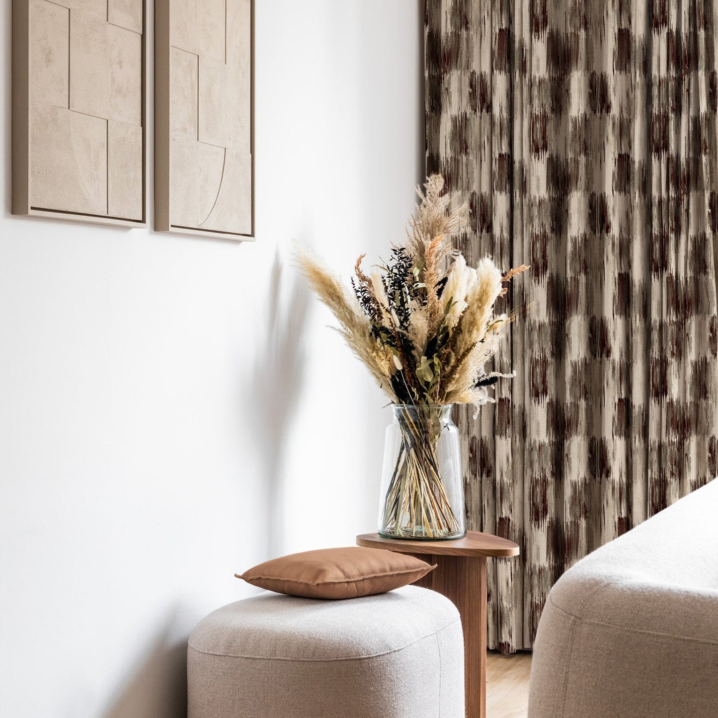 Elegent Geometric Print Matt Finish Room Darkening Curtain Set of 2 MTDS419B