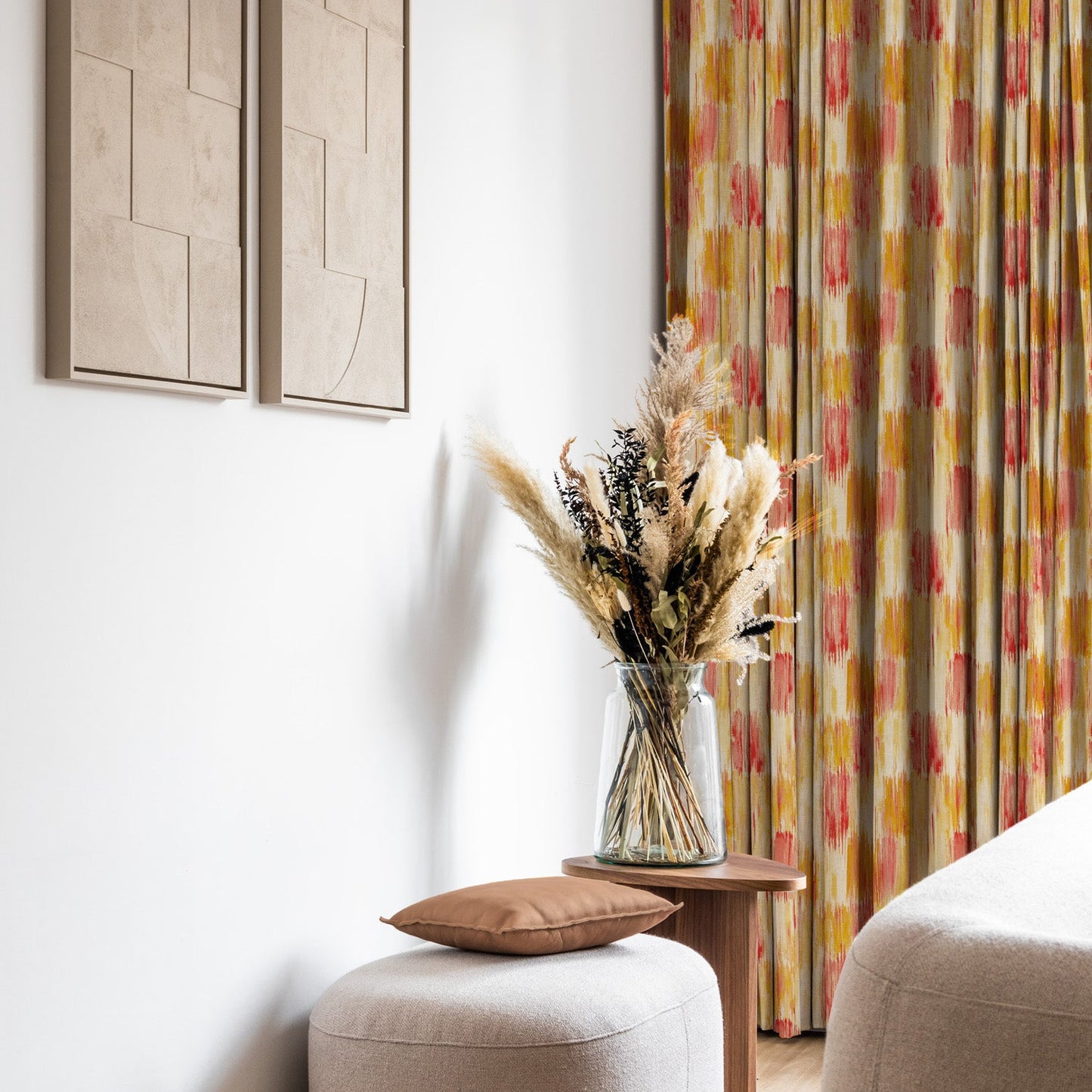 Elegent Geometric Print Matt Finish Room Darkening Curtain Set of 2 MTDS419C