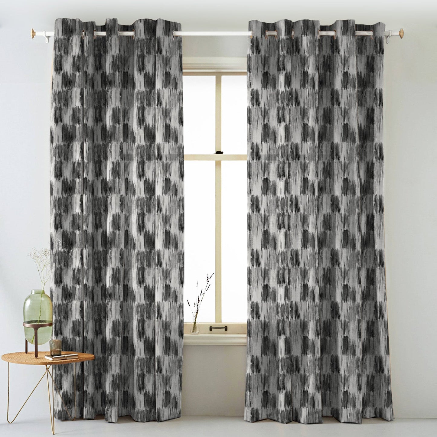 Elegent Geometric Print Matt Finish Room Darkening Curtain Set of 2 MTDS419D