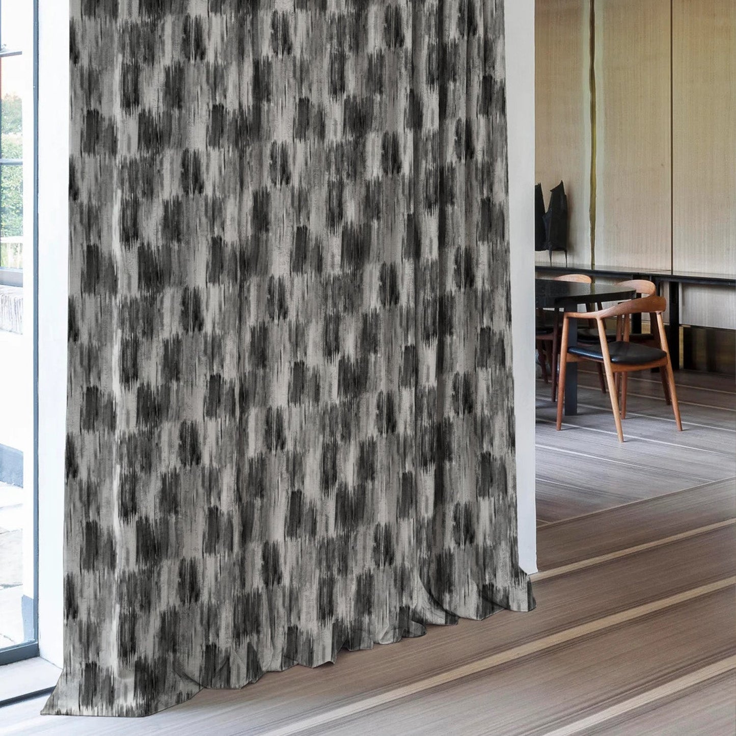 Elegent Geometric Print Matt Finish Room Darkening Curtain Set of 2 MTDS419D