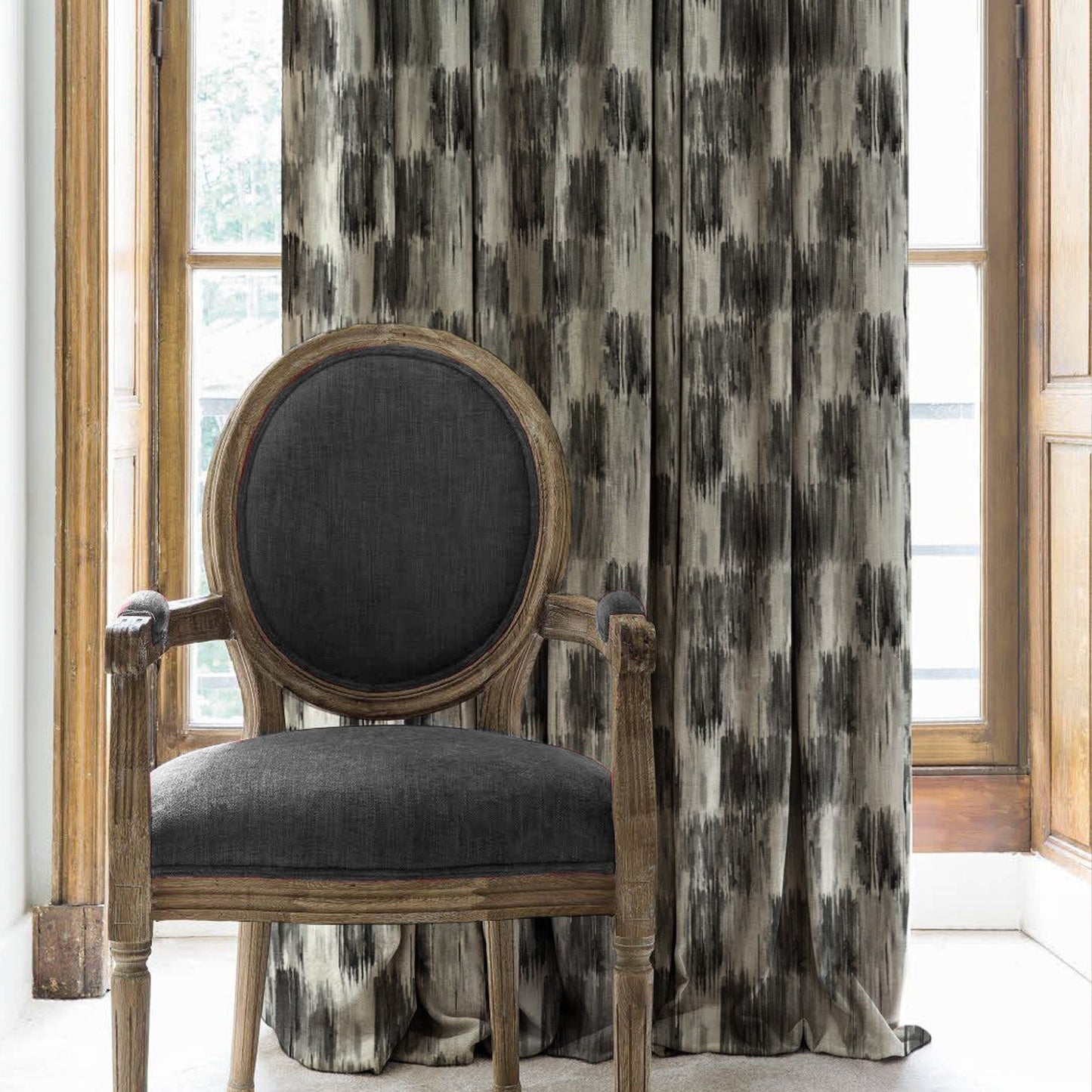 Elegent Geometric Print Matt Finish Room Darkening Curtain Set of 2 MTDS419D