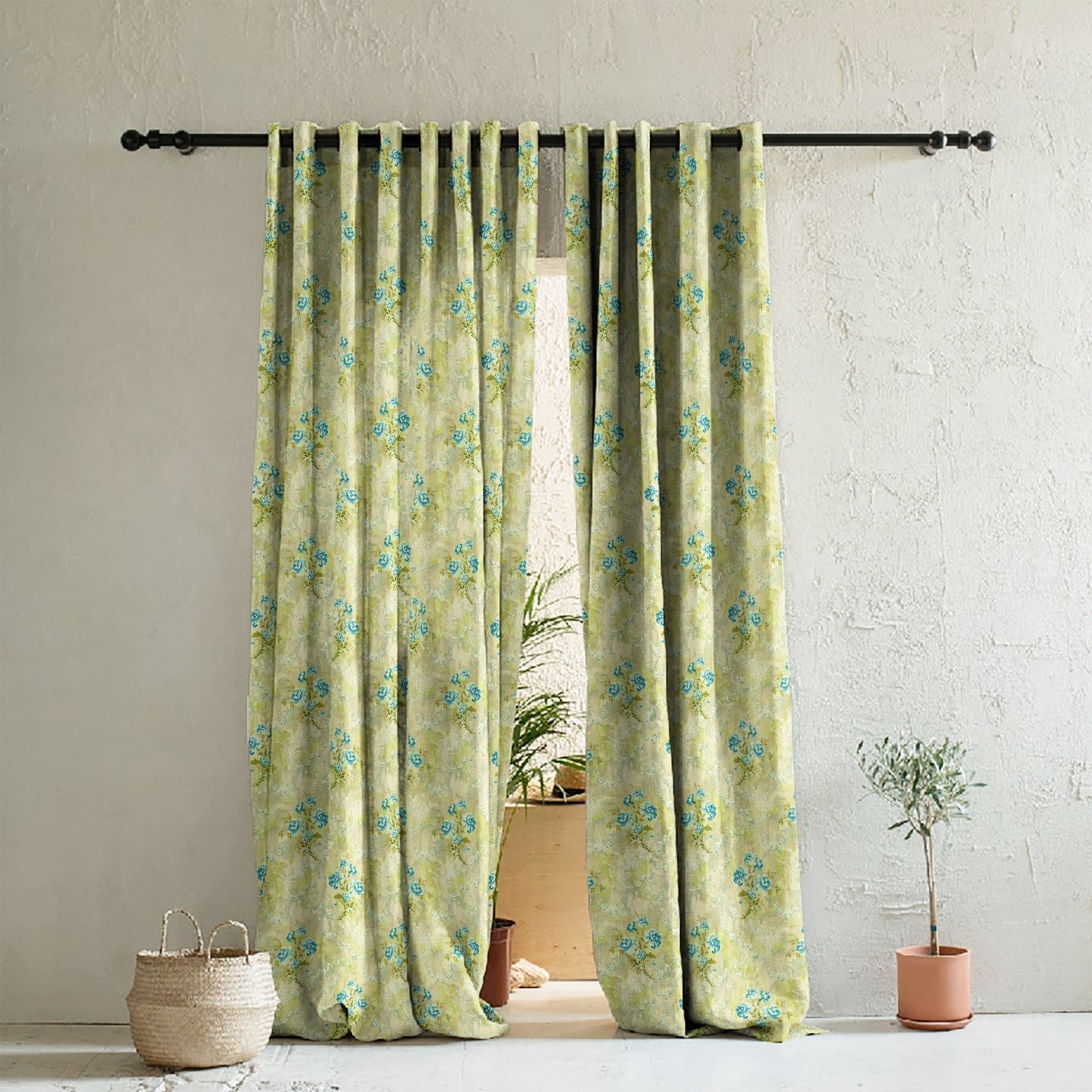 Elegant Floral Print Room Darkening Curtains Set of 2  DS426D
