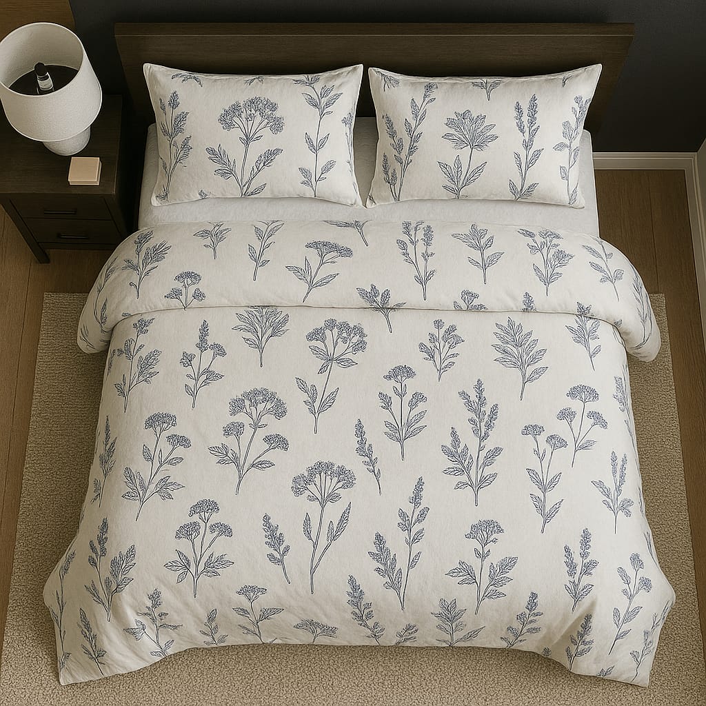 Off-White Elegant Botanical Print / Pure Cotton King Size Bedsheet - Super Furnishing