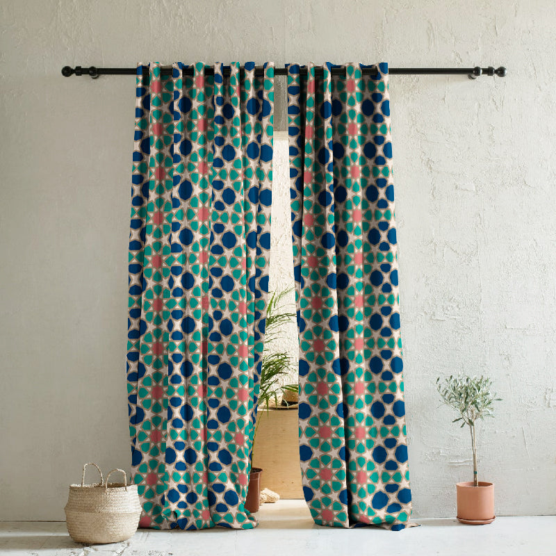 Desert Dream Indie Midnight Blue Heavy Satin Room Darkening Curtains Set Of 2 - (DS458A)