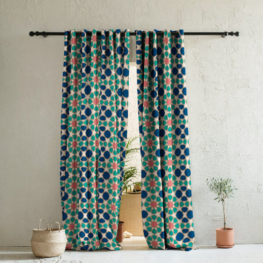 Desert Dream Indie Midnight Blue Heavy Satin Room Darkening Curtains Set Of 2 - (DS458A)