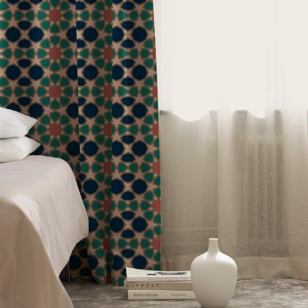 Desert Dream Indie Midnight Blue Heavy Satin Room Darkening Curtains Set Of 2 - (DS458A)
