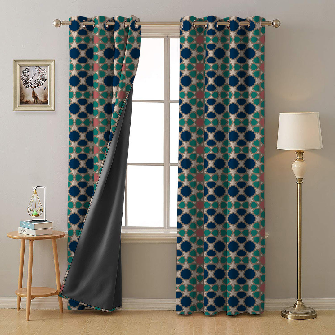 Desert Dream Indie Midnight Blue Heavy Satin Room Darkening Curtains Set Of 2 - (DS458A)