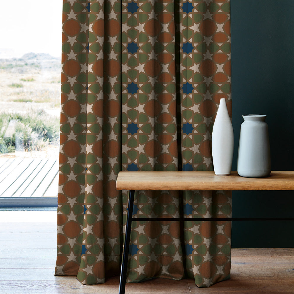 Desert Dream Indie Burnt Brown Heavy Satin Room Darkening Curtains Set Of 2 - (DS458B)