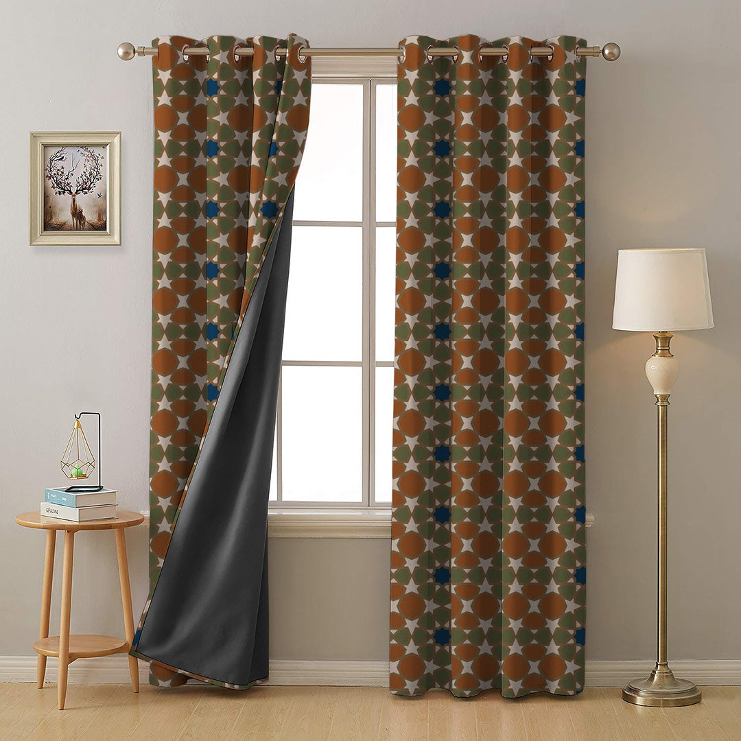 Desert Dream Indie Burnt Brown Heavy Satin Room Darkening Curtains Set Of 2 - (DS458B)