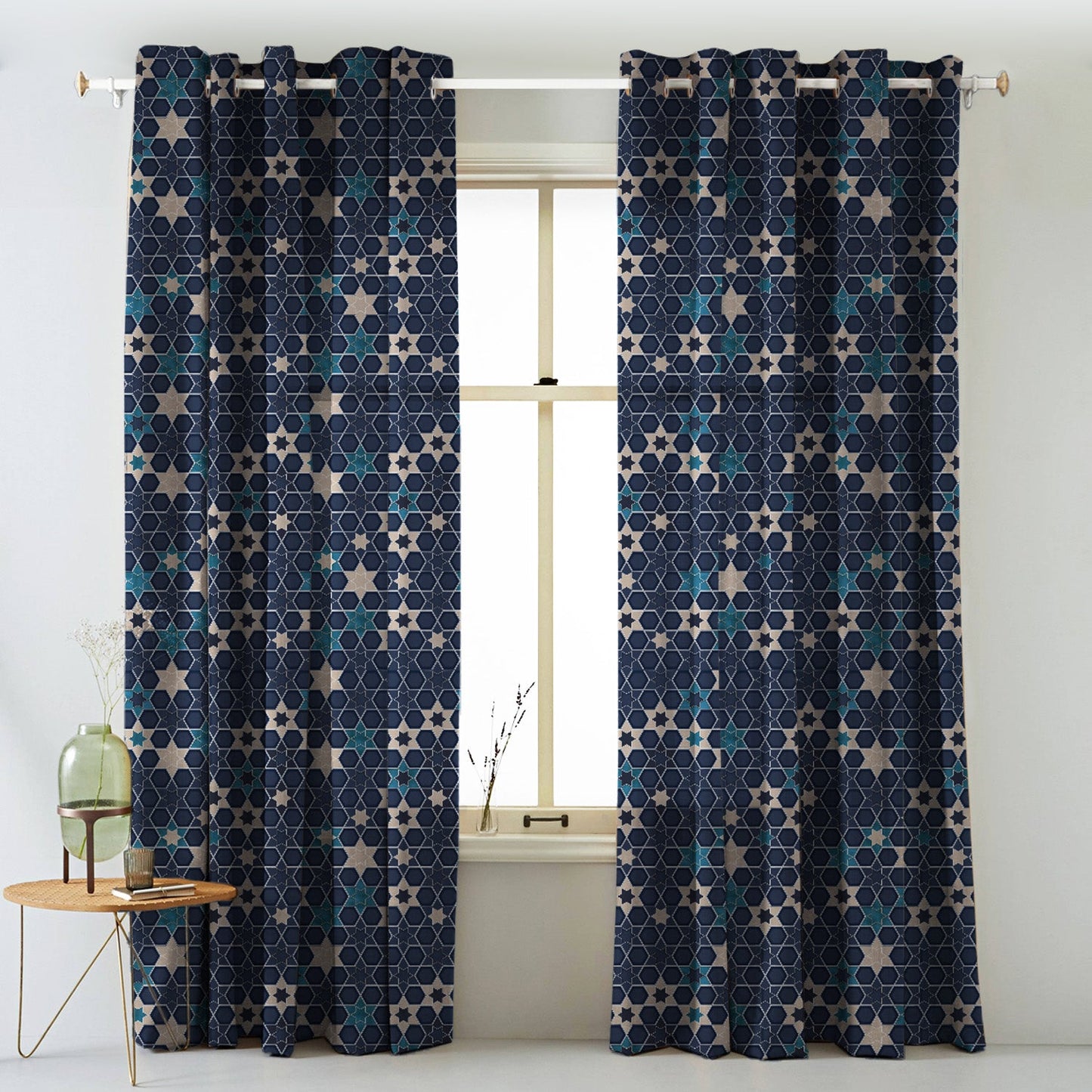 Elegent Indie Print Matt Finish Room Darkening Curtain Set of 2 MTDS459A
