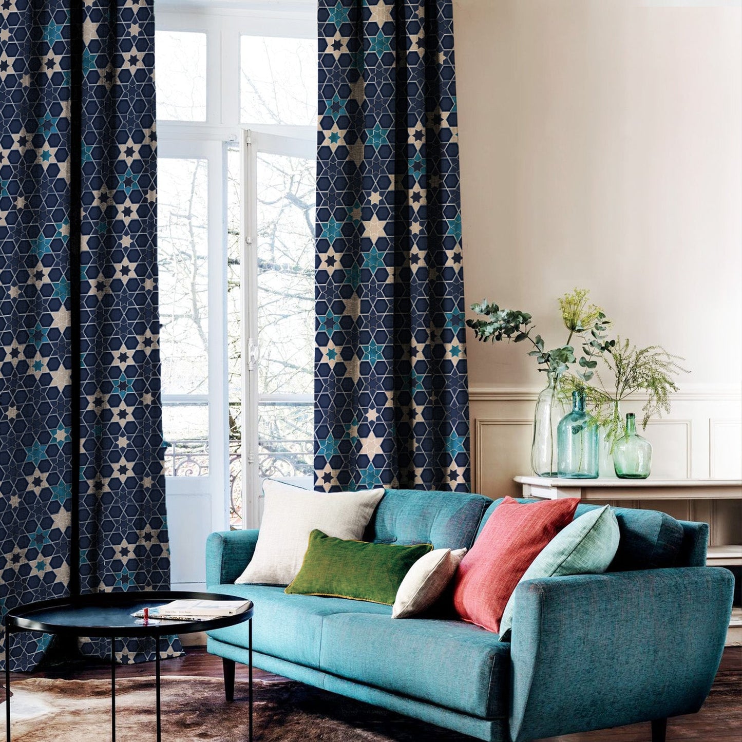 Elegent Indie Print Matt Finish Room Darkening Curtain Set of 2 MTDS459A