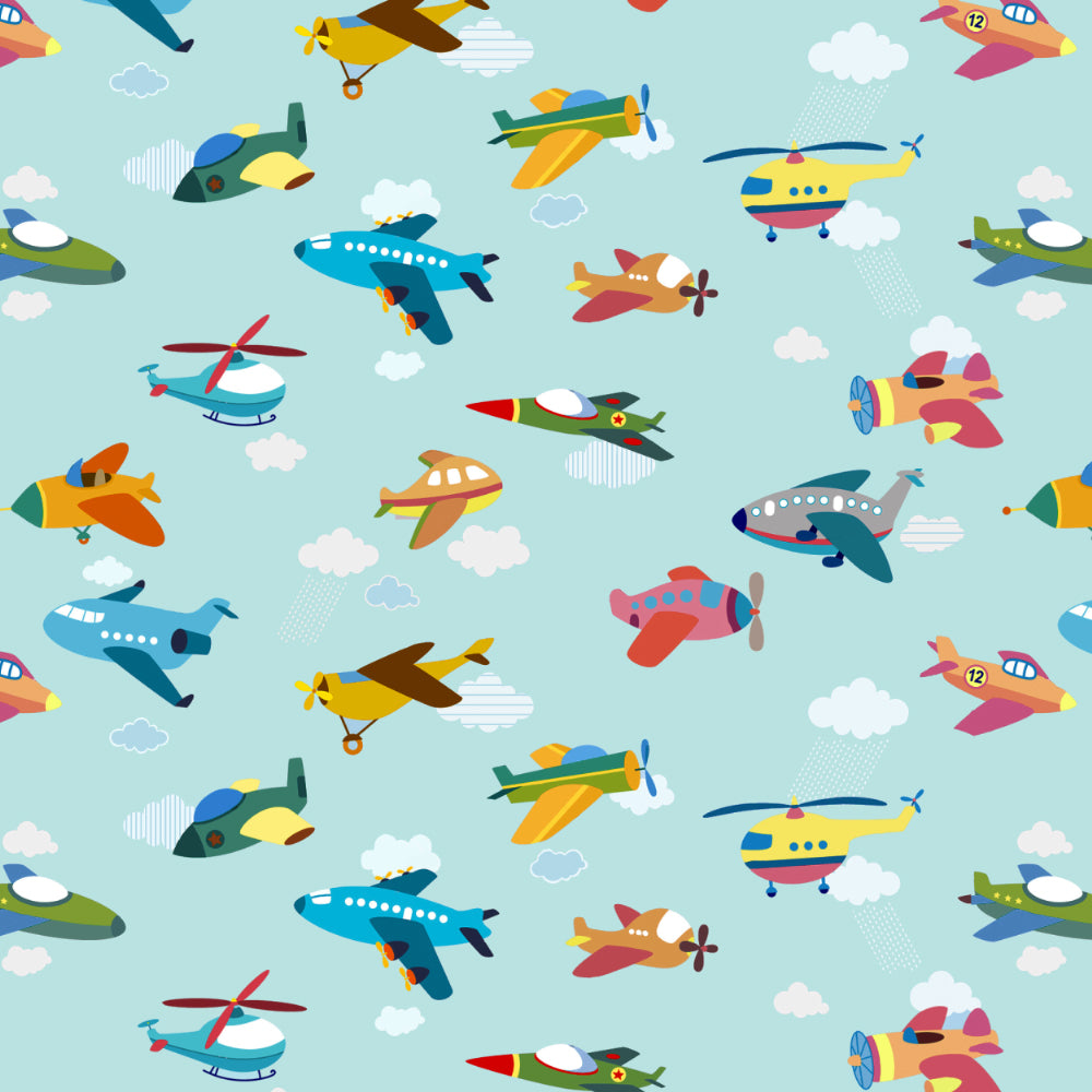 Fly High Kids Sky Blue Heavy Satin Room Darkening Curtains Set Of 2 - (DS461A)