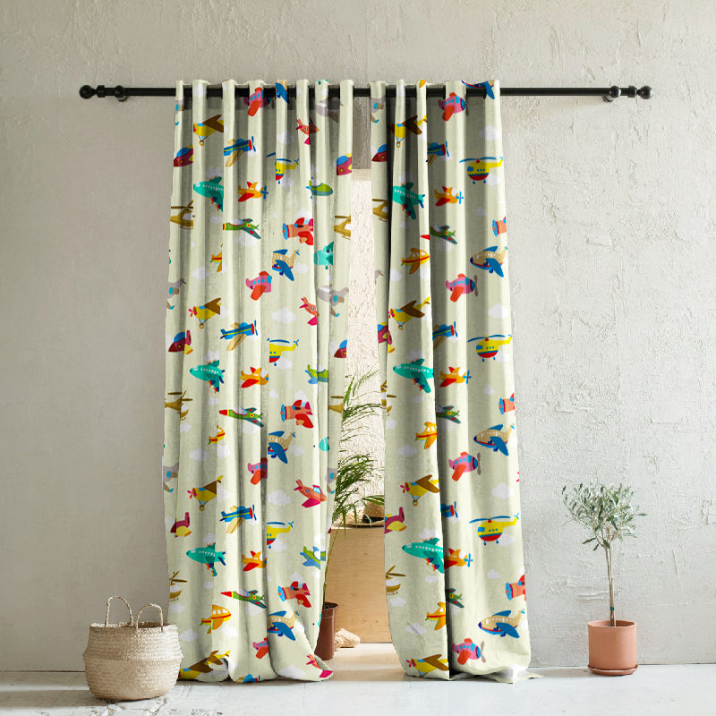 Fly High Kids Champagne Beige Heavy Satin Room Darkening Curtains Set Of 2 - (DS461B)