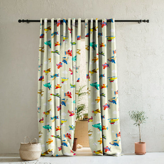 Fly High Kids Champagne Beige Heavy Satin Room Darkening Curtains Set Of 2 - (DS461B)