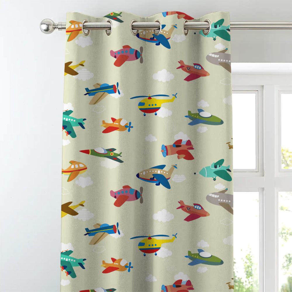 Fly High Kids Champagne Beige Heavy Satin Room Darkening Curtains Set Of 2 - (DS461B)