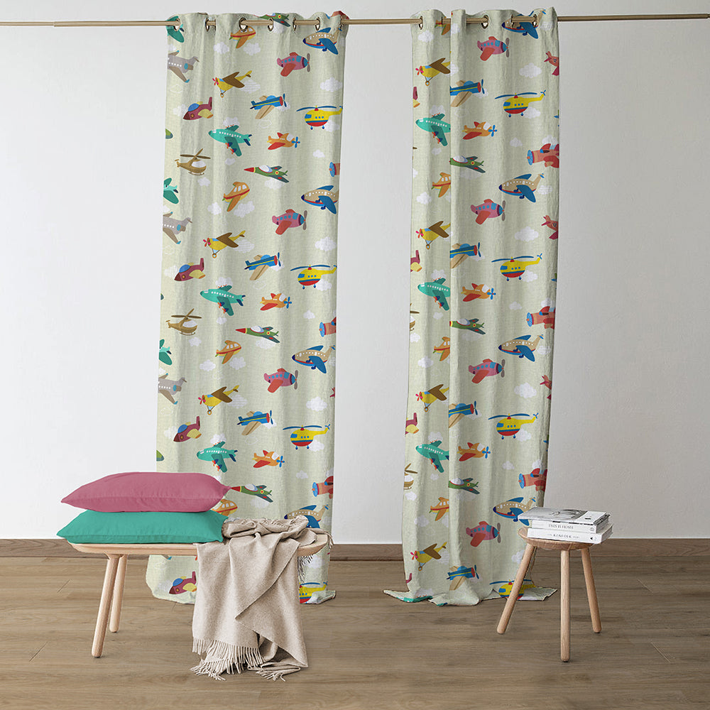 Fly High Kids Champagne Beige Heavy Satin Room Darkening Curtains Set Of 2 - (DS461B)