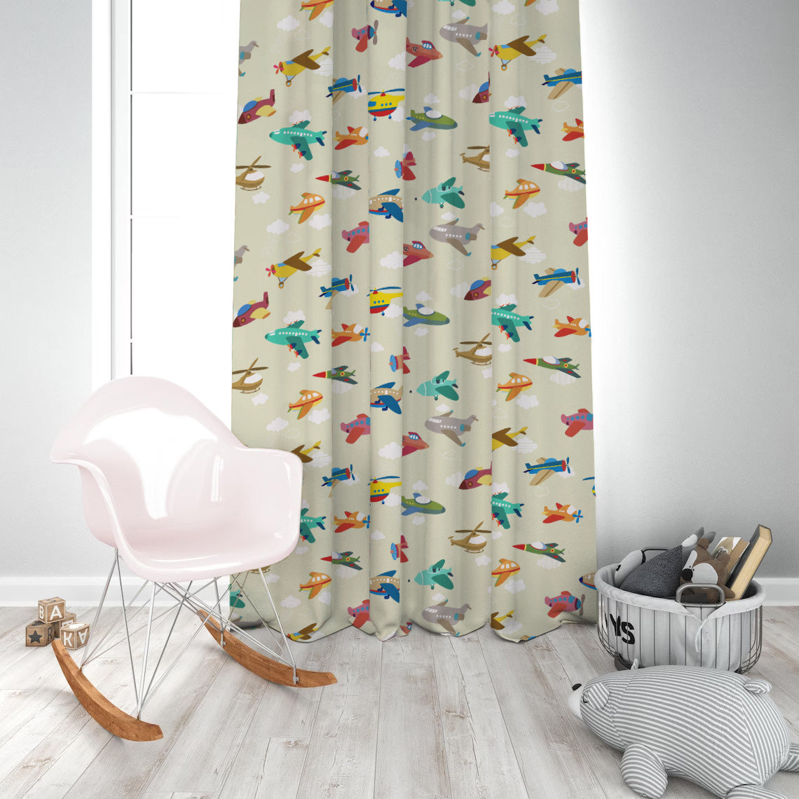 Fly High Kids Champagne Beige Heavy Satin Room Darkening Curtains Set Of 2 - (DS461B)