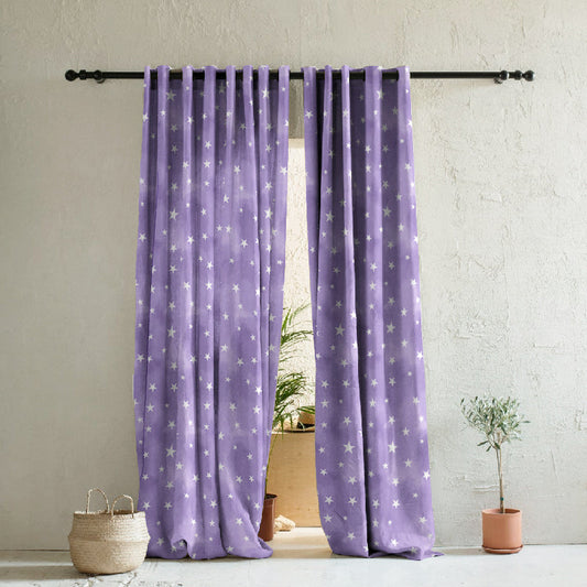Starry Dreams Kids Deep Purple Heavy Satin Room Darkening Curtains Set Of 2 - (DS463A)