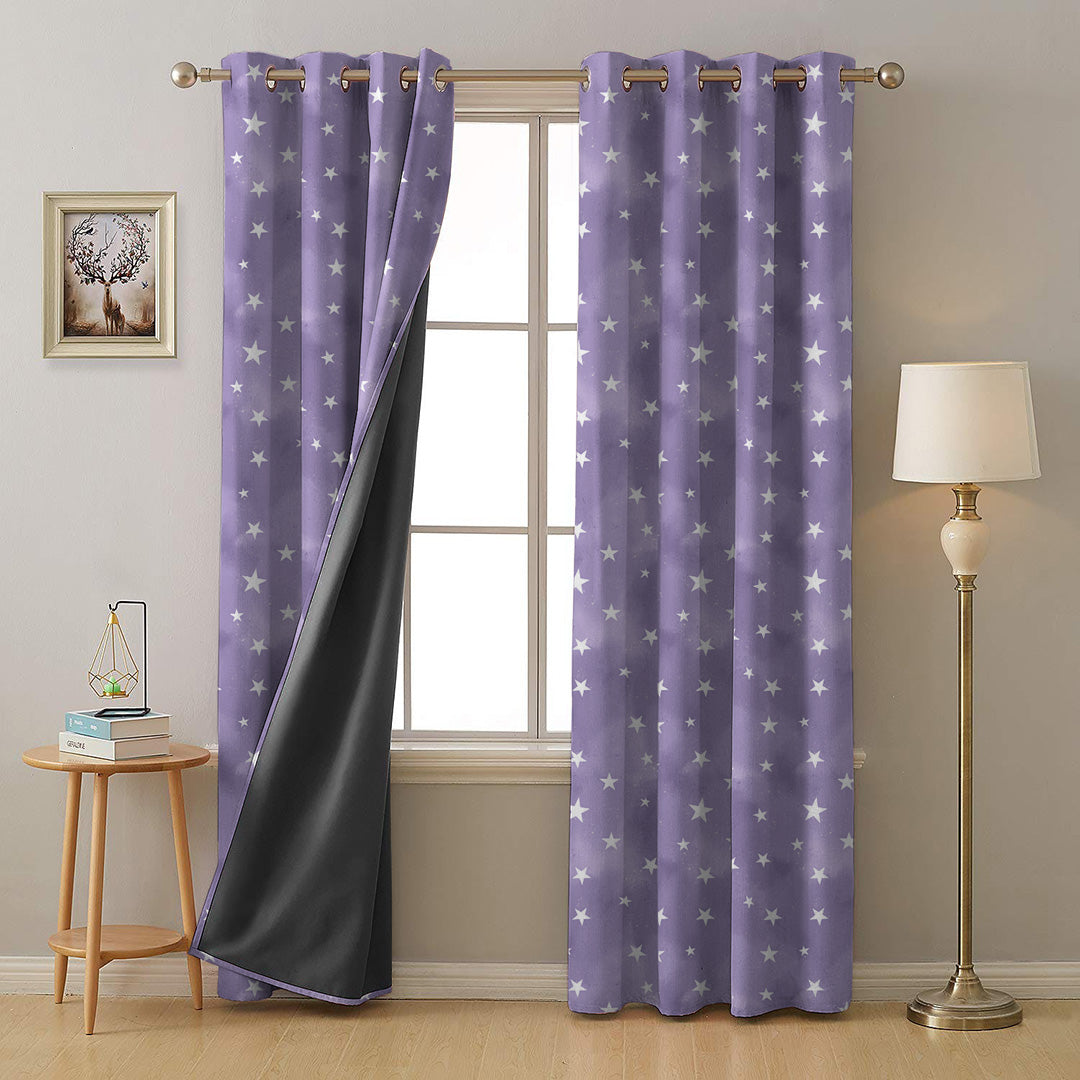 Starry Dreams Kids Deep Purple Heavy Satin Room Darkening Curtains Set Of 2 - (DS463A)