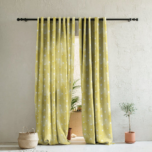Starry Dreams Kids Lemon Yellow Heavy Satin Room Darkening Curtains Set Of 2 - (DS463B)