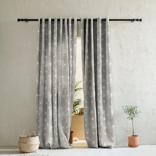 Starry Dreams Kids Ash Grey Heavy Satin Room Darkening Curtains Set Of 2 - (DS463E)