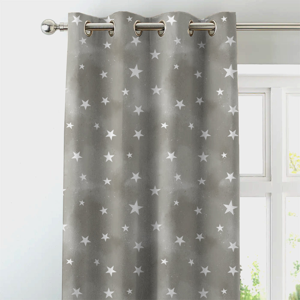Starry Dreams Kids Ash Grey Heavy Satin Room Darkening Curtains Set Of 2 - (DS463E)