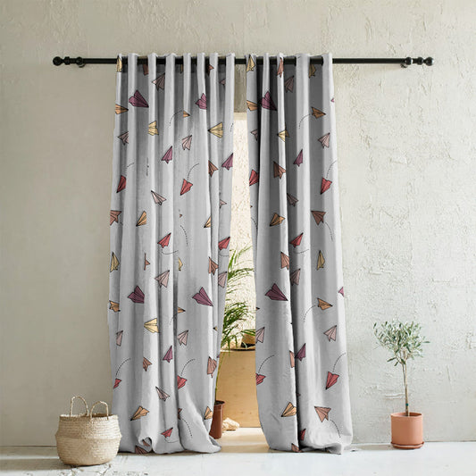 Origami planes Kids Light Grey Heavy Satin Room Darkening Curtains Set Of 2 - (DS464C)
