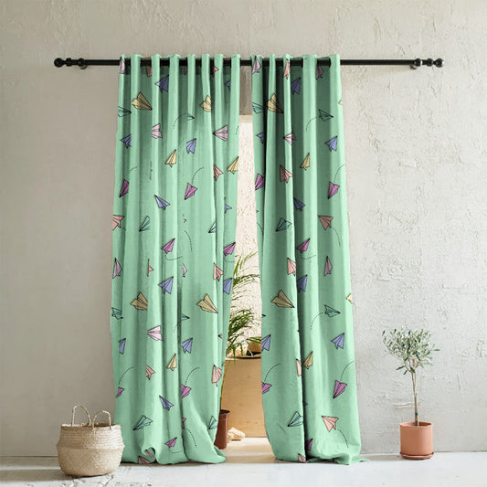 Origami planes Kids Mint Green Heavy Satin Room Darkening Curtains Set Of 2 - (DS464D)
