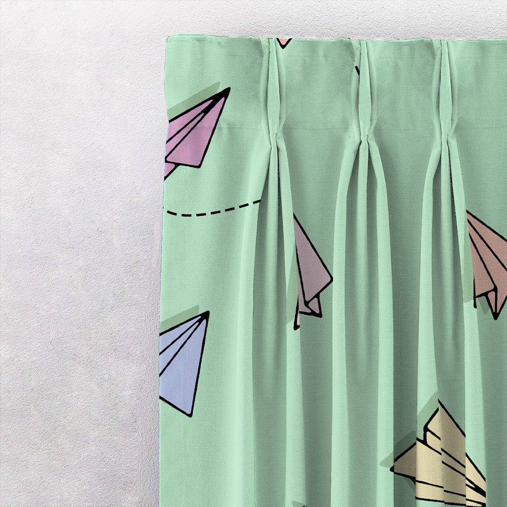 Origami planes Kids Mint Green Heavy Satin Room Darkening Curtains Set Of 2 - (DS464D)
