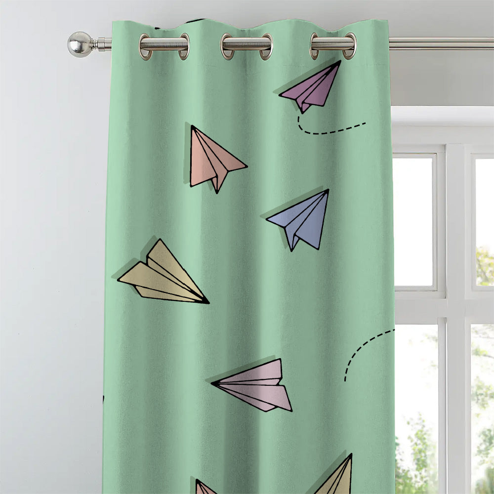 Origami planes Kids Mint Green Heavy Satin Room Darkening Curtains Set Of 2 - (DS464D)