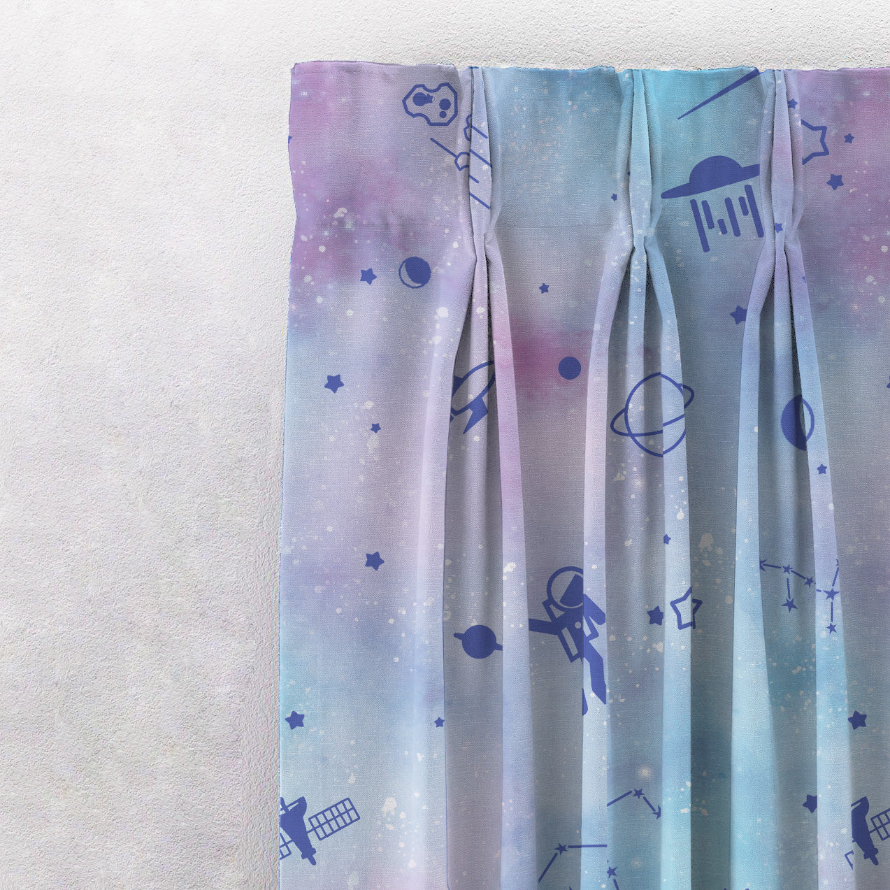 Playful Planets Kids Sky Blue Heavy Satin Room Darkening Curtains Set Of 2 - (DS465B)