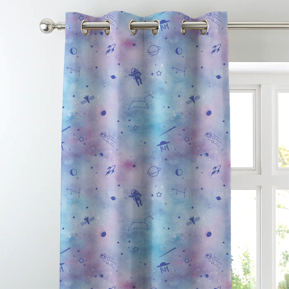 Playful Planets Kids Sky Blue Heavy Satin Room Darkening Curtains Set Of 2 - (DS465B)