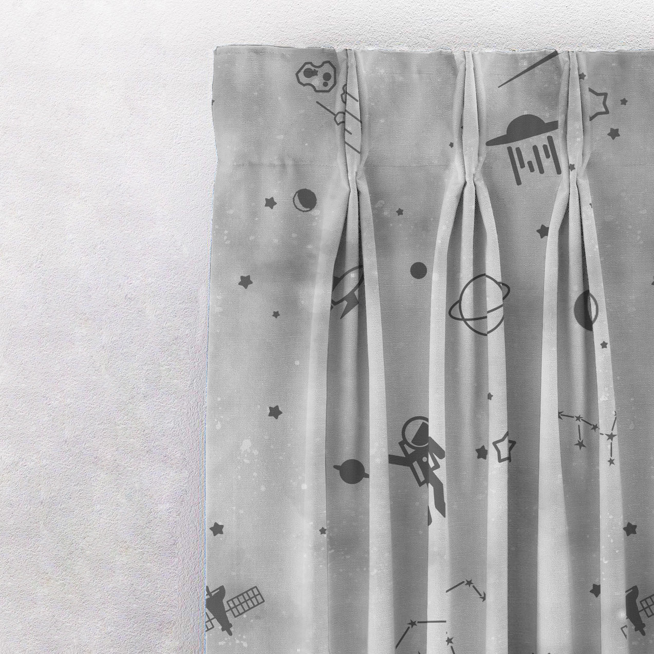 Playful Planets Kids Slate Grey Heavy Satin Room Darkening Curtains Set Of 2 - (DS465C)
