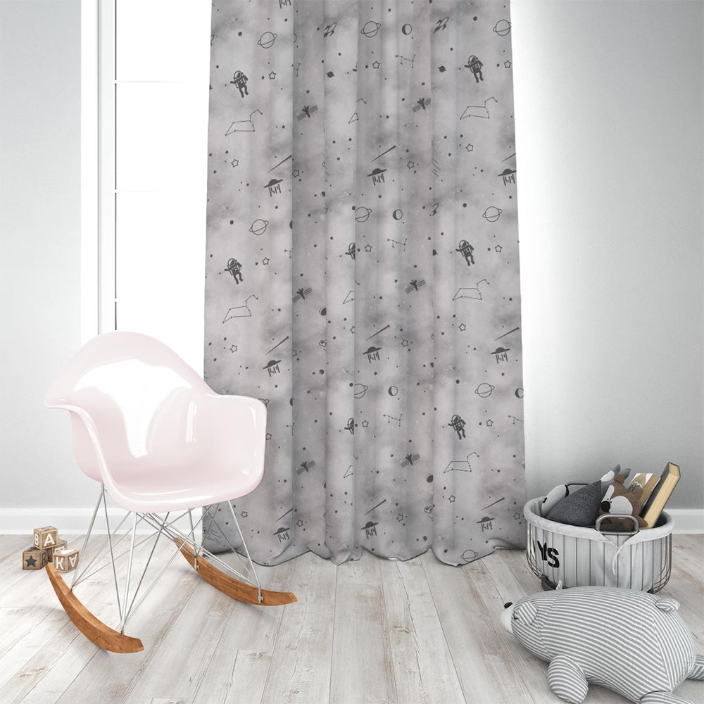 Playful Planets Kids Slate Grey Heavy Satin Room Darkening Curtains Set Of 2 - (DS465C)