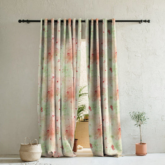 Playful Planets Kids Orange Heavy Satin Room Darkening Curtains Set Of 2 - (DS465D)