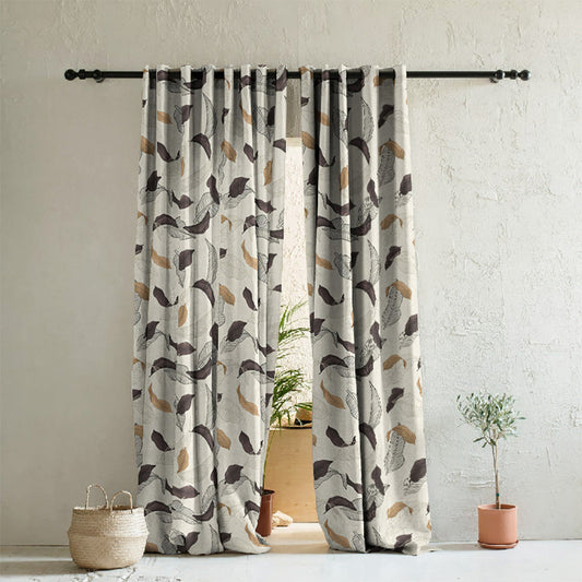 Leafy Drift Floral Charcoal Grey Heavy Satin Room Darkening Curtains Set Of 2 - (DS467B)