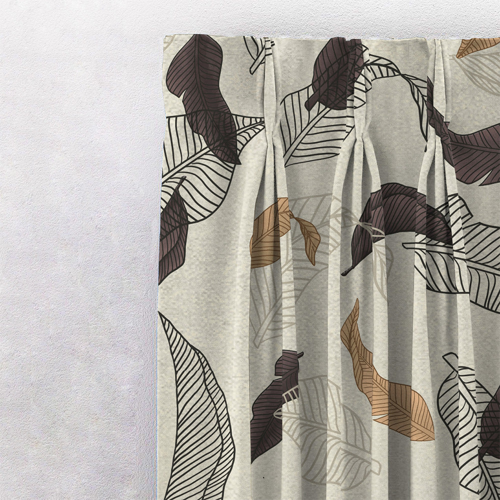 Leafy Drift Floral Charcoal Grey Heavy Satin Room Darkening Curtains Set Of 2 - (DS467B)