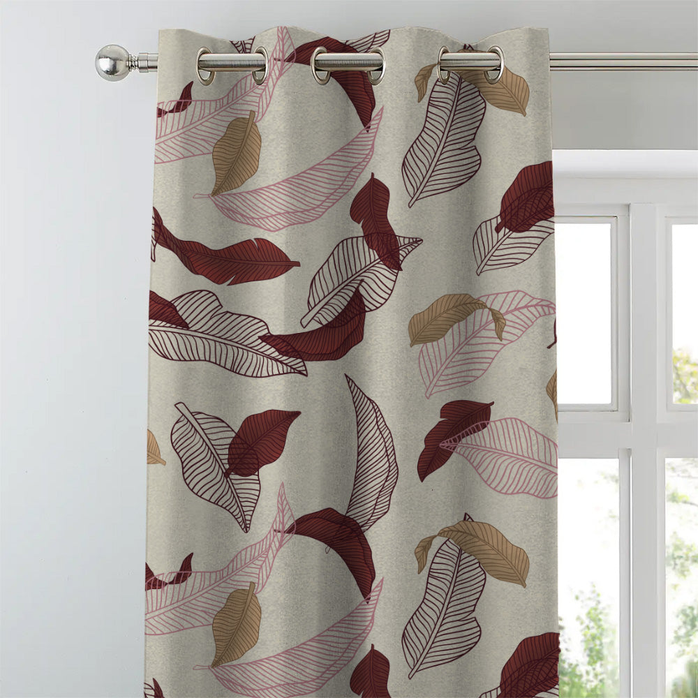 Leafy Drift Floral Maroon Heavy Satin Room Darkening Curtains Set Of 2 - (DS467C)