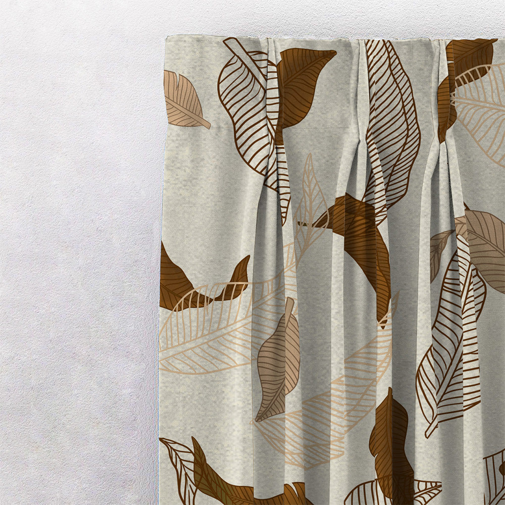 Leafy Drift Floral Mud Brown Heavy Satin Room Darkening Curtains Set Of 2 - (DS467D)