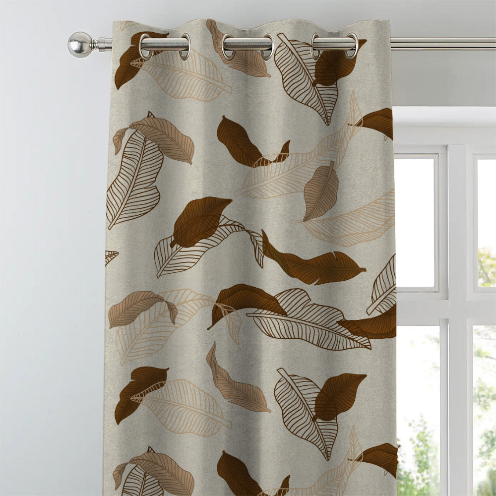 Leafy Drift Floral Mud Brown Heavy Satin Room Darkening Curtains Set Of 2 - (DS467D)