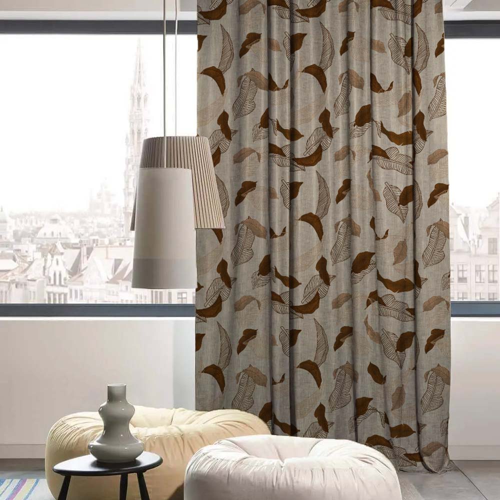 Leafy Drift Floral Mud Brown Heavy Satin Room Darkening Curtains Set Of 2 - (DS467D)