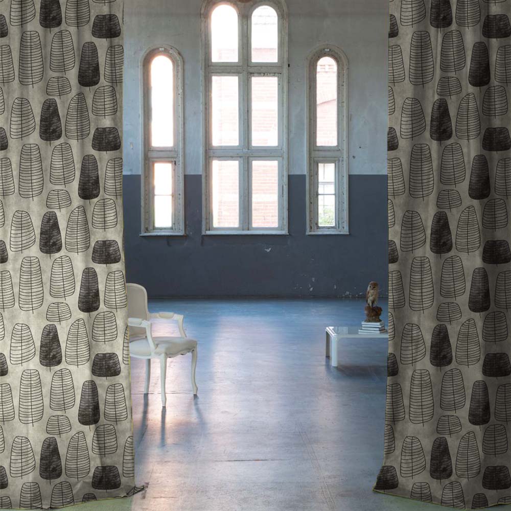 Free Spirit Floral Charcoal Grey Heavy Satin Room Darkening Curtains Set Of 2 - (DS468B)