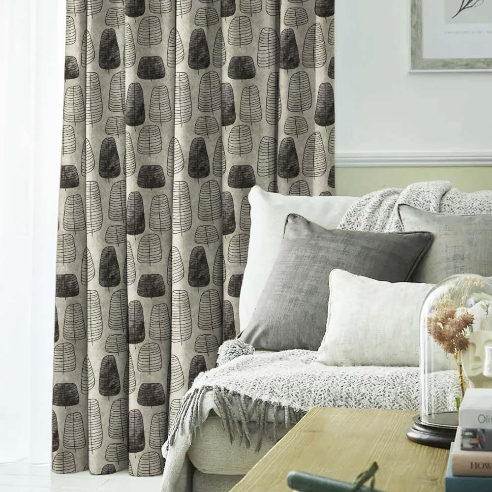 Free Spirit Floral Charcoal Grey Heavy Satin Room Darkening Curtains Set Of 2 - (DS468B)